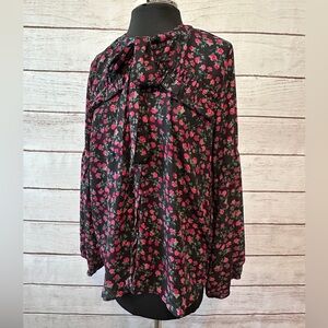 Harvé Benard Black Blouse with Tiny Red Roses! 🌹Large